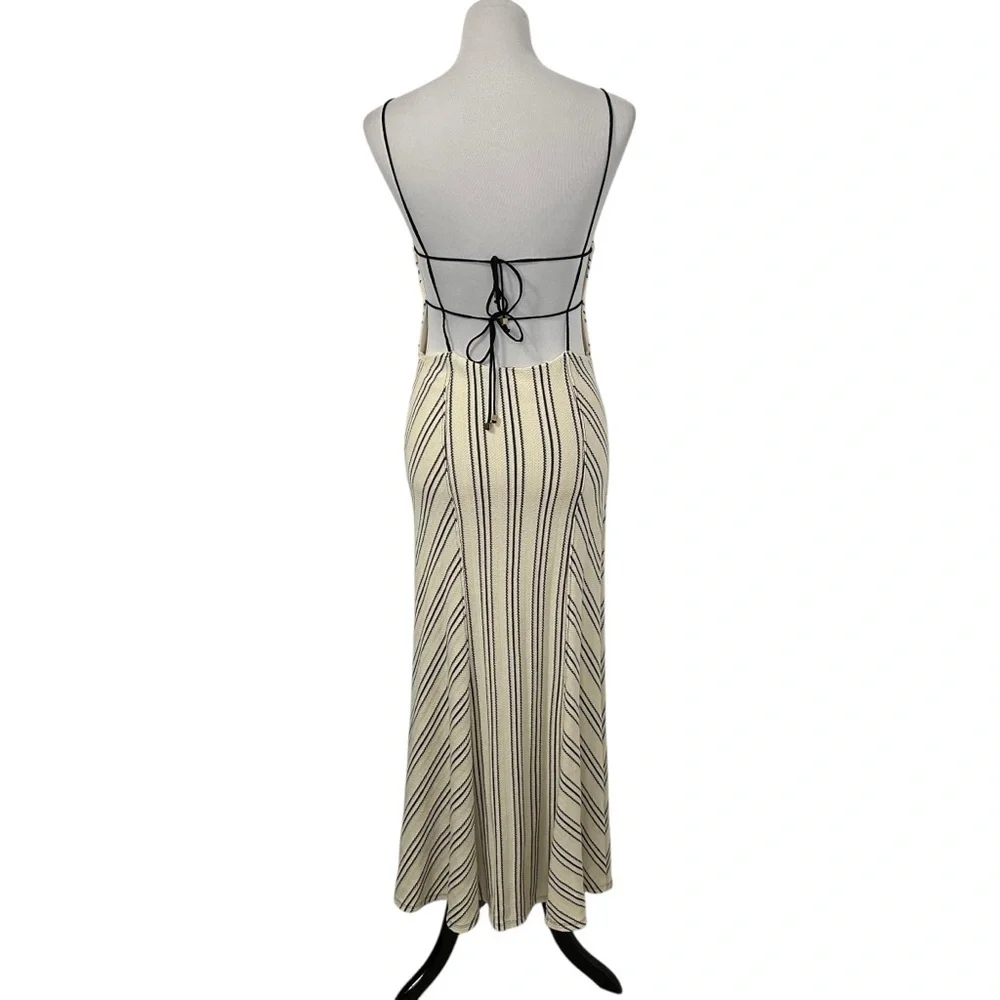 Free People Women Chevron Backless Strappy Knit Midi Dress Sz Medium Cream Black